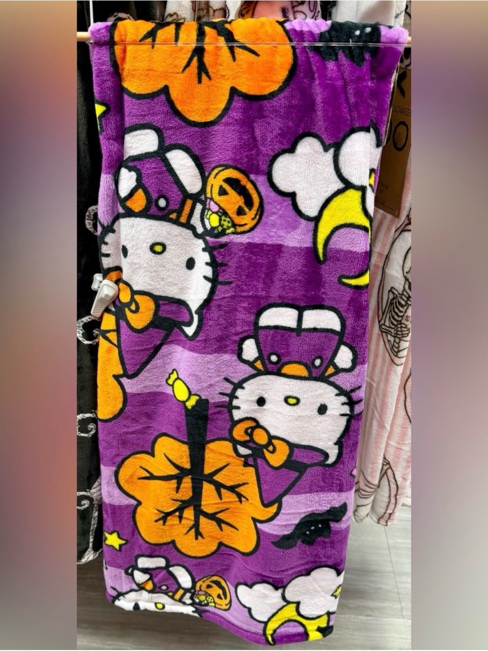 Hello Kitty Purple Orange Halloween Plush Throw Blanket